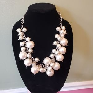 Silvertone stacked faux pearl necklace